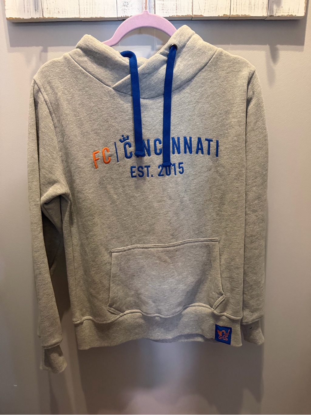 Gray Hoodie With Blue & Orange Accents
